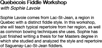 Québécois Fiddle Workshop with Sophie Lavoie